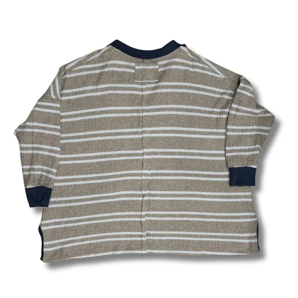 Free People We The Free Striped Travis Polo - Heather Gray Combo, M